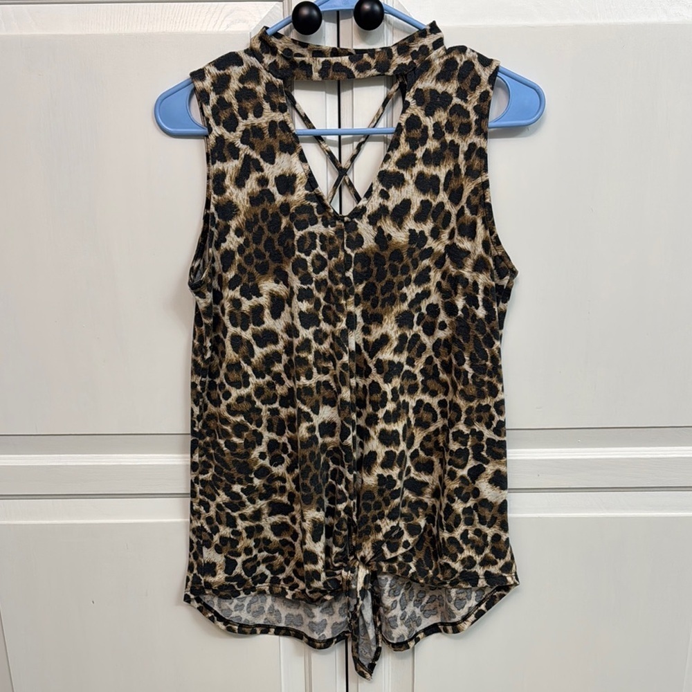 Leopard Print Sleeveless Tie Front Tank Top. Size S.
